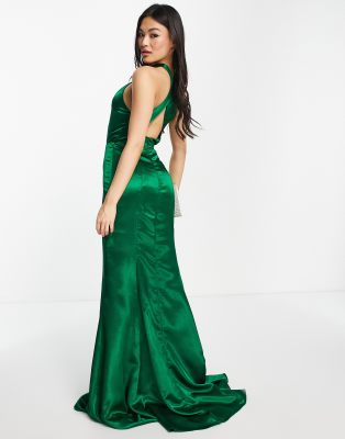 Yaura open back maxi dress in emerald green - ASOS Price Checker