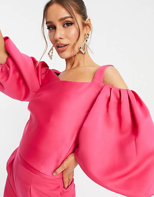 Yaura oversized sleeve cami top co-ord in hot pink