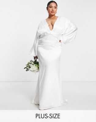 Yaura Plus Bridal kimono sleeve maxi dress in ivory-White