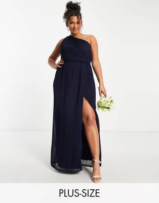 Yaura Plus - Bridesmaid - Drapiertes Maxikleid mit One-Shoulder-Träger in Marineblau