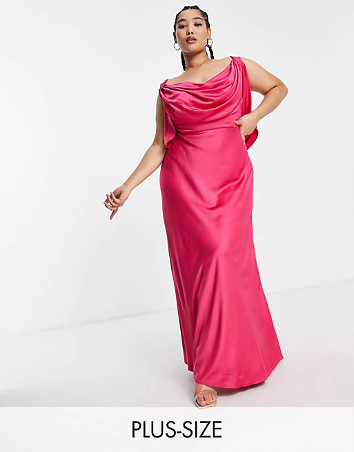 Yaura Plus drape column maxi dress in pink