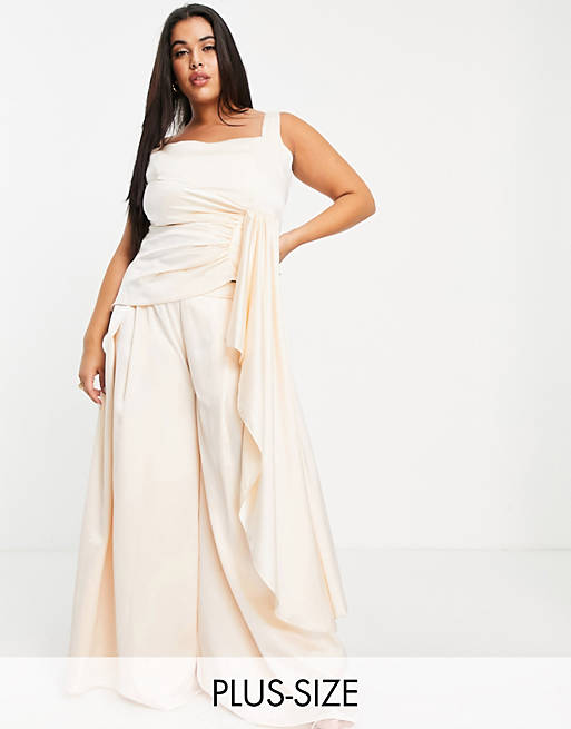 Yaura Plus drape top co-ord in oyster
