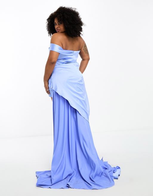 Yaura wrap midi dress with drape in powder blue