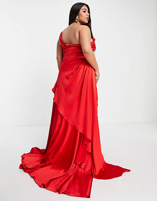 Dresses Yaura Plus one shoulder high low maxi dress in red 
