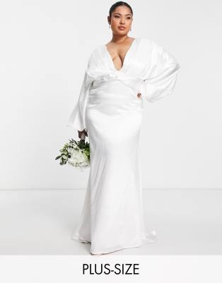 Yaura Plus - Vestito lungo da sposa color avorio con maniche kimono