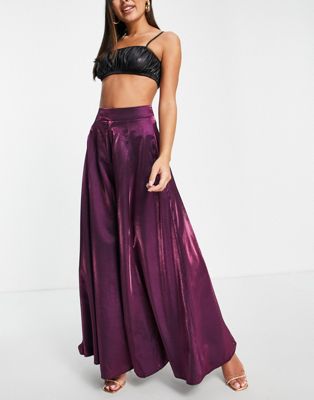 Yaura super wide leg pleated trouser co-ord in plum