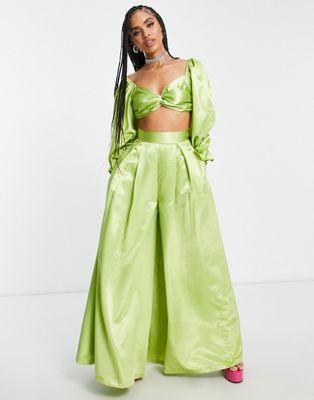 Yaura super wide leg trouser co-ord in lime green
