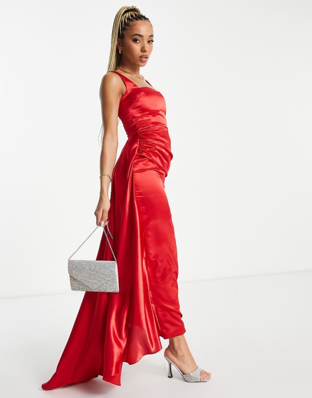 Yaura sweetheart drape maxi dress in pillarbox red