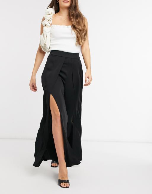 WMNS Wrap Style Front Slit Pants - Black