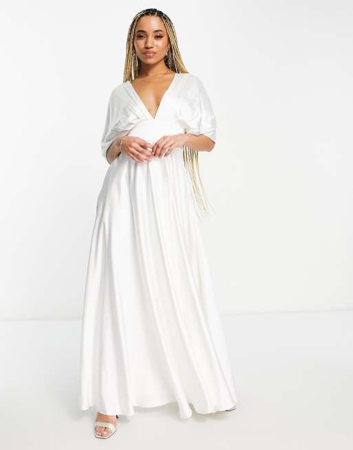 Yaura - Vestito lungo drappeggiato color avorio a pieghe
