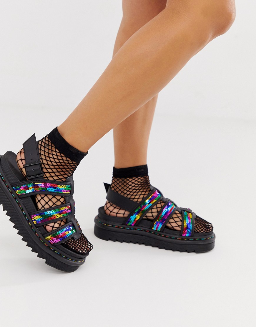 Yelena sandaler med regnbuepailletter fra Dr Martens-Multifarvet