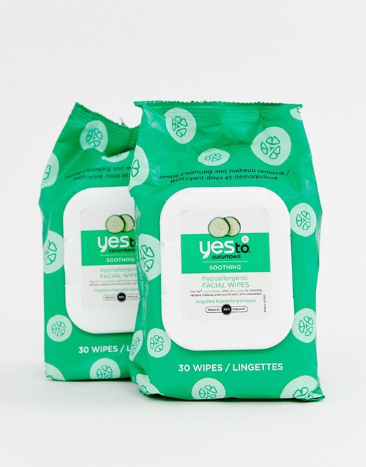 Yes To Cucumber 2 pack soothing facial wipes x 30