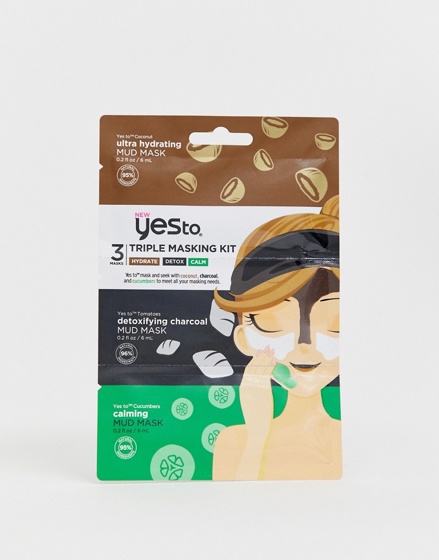 Yes To Triple Masking Kit Coconut/Charcoal/Cucumber - Hydrate Detoxify and Calm 0.2 fl oz-No color