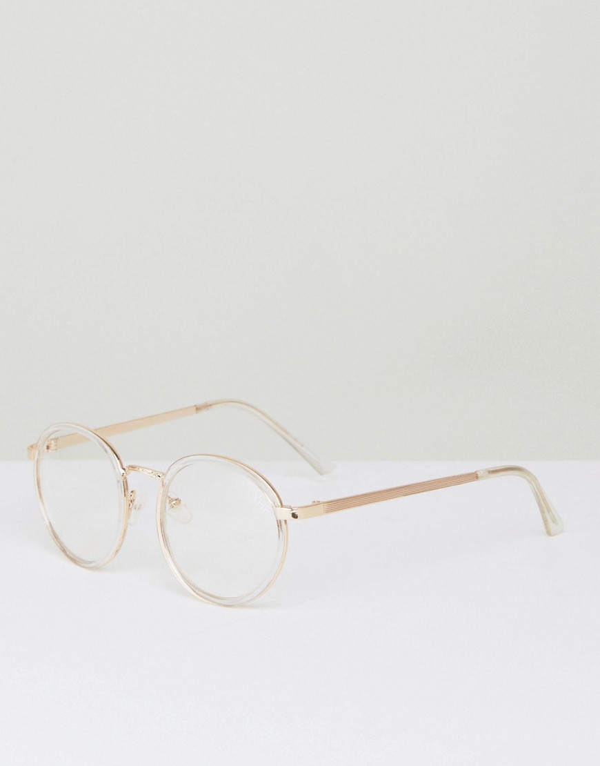 YHF – Lindsay – Runda glasögon med guldbågar och genomskinliga glas