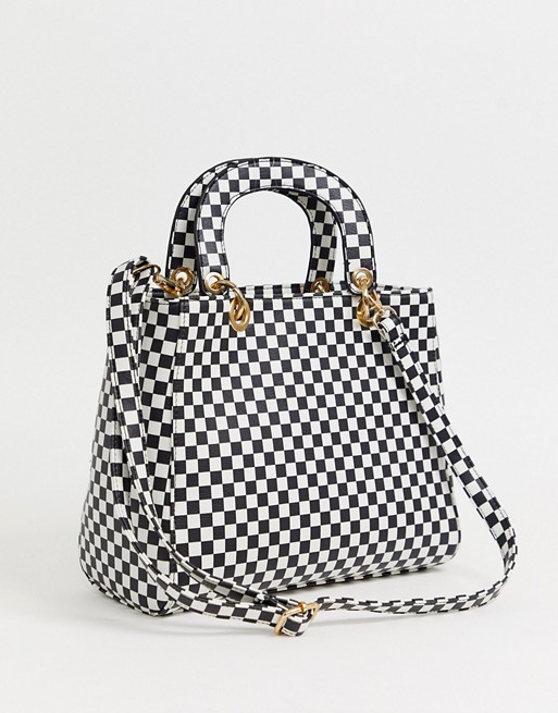 Yoki Fashion checkerboard print tote bag
