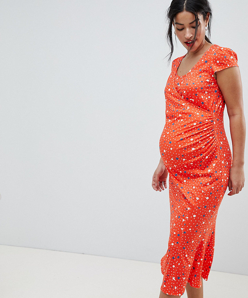 & You - Midi-jurk met wikkelvoorkant met stippen voor borstvoeding-Multi
