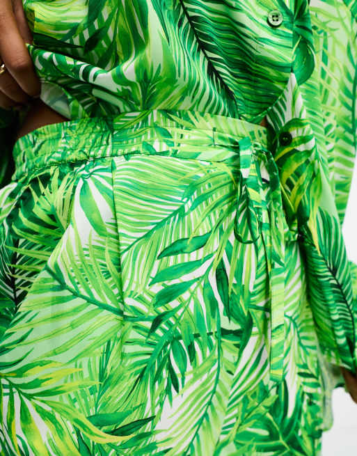 Green Palm Tree Print Trousers