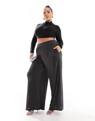 Your wide leg glitter trousers in black - ASOS Price Checker