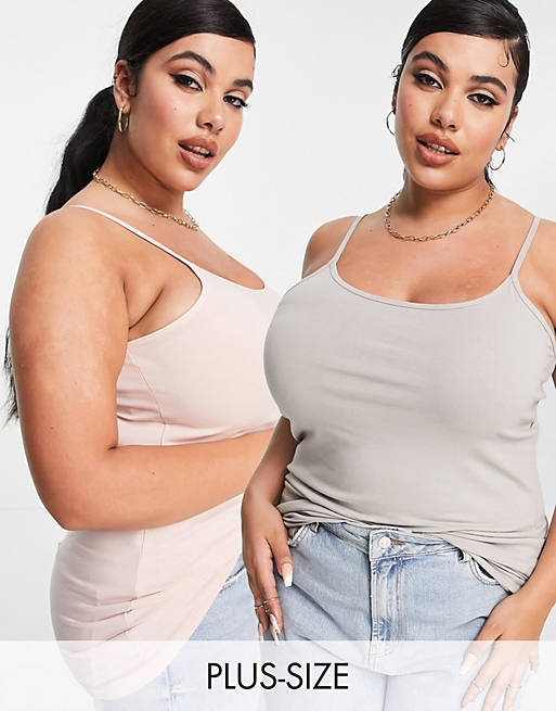 Women Yours 2 pack cami tops in grey & pale pink 