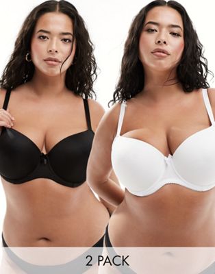 Yours 2 pack t-shirt bra in white and black
