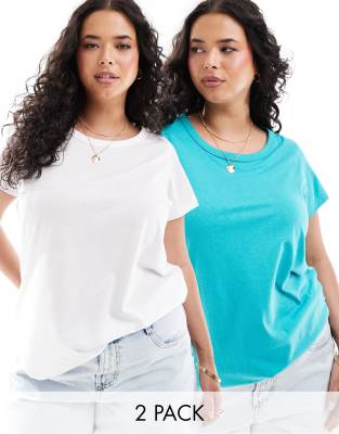 Yours 2 pack t-shirt in white & aqua-Multi φωτογραφία