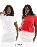 Yours 2 pack t-shirt in white & tomato red-Multi