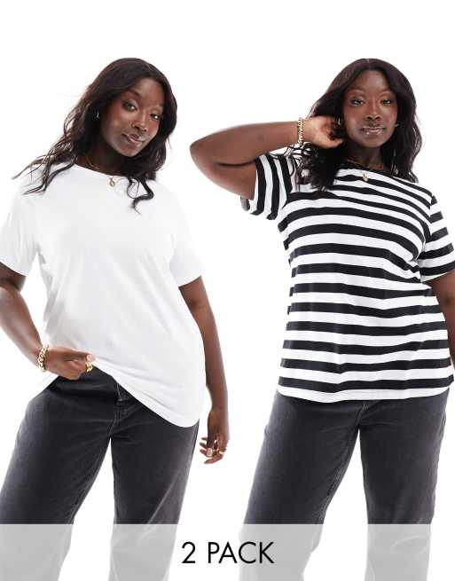 Yours 2 pack t-shirts in white & black stripe 