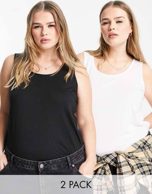 Yours – 2er-Pack Trägertops in Schwarz und Weiß