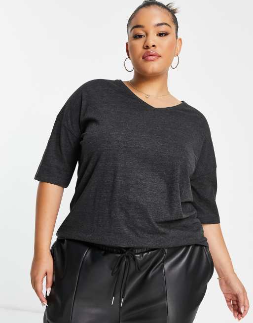 Yours 3/4 sleeve t-shirt in grey