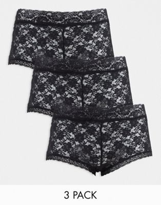 Yours 3 pack lace shorts in black