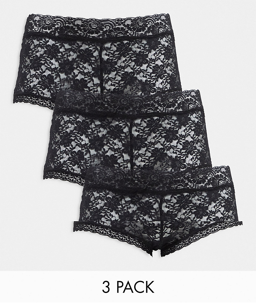 Yours 3 pack lace shorts in black