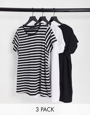 Yours 3 pack t-shirts in black, white and black stripe