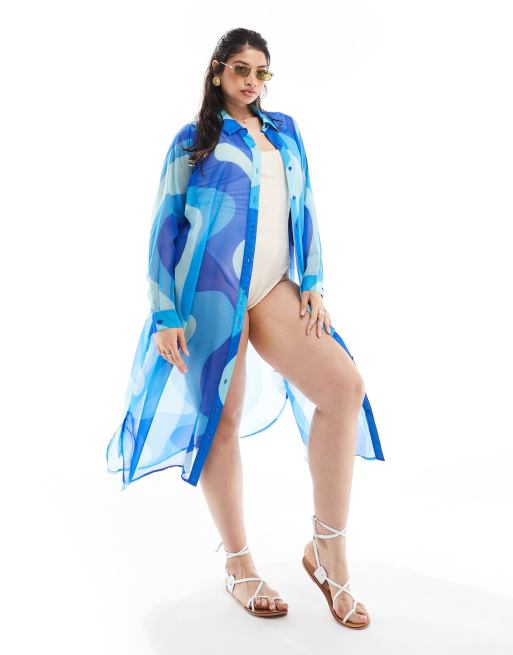 Yours abstract midi beach cover up in blue