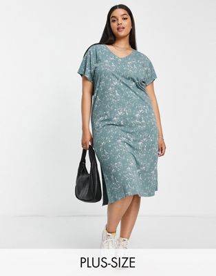 Yours acid wash midi dress with side split in green