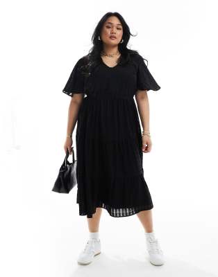 Yours angel sleeve midi dress in black