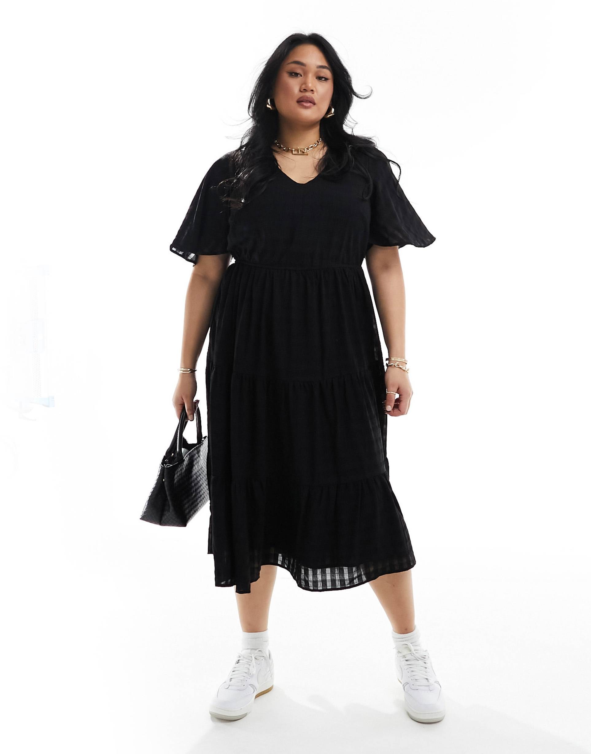 yours angel sleeve midi dress in black