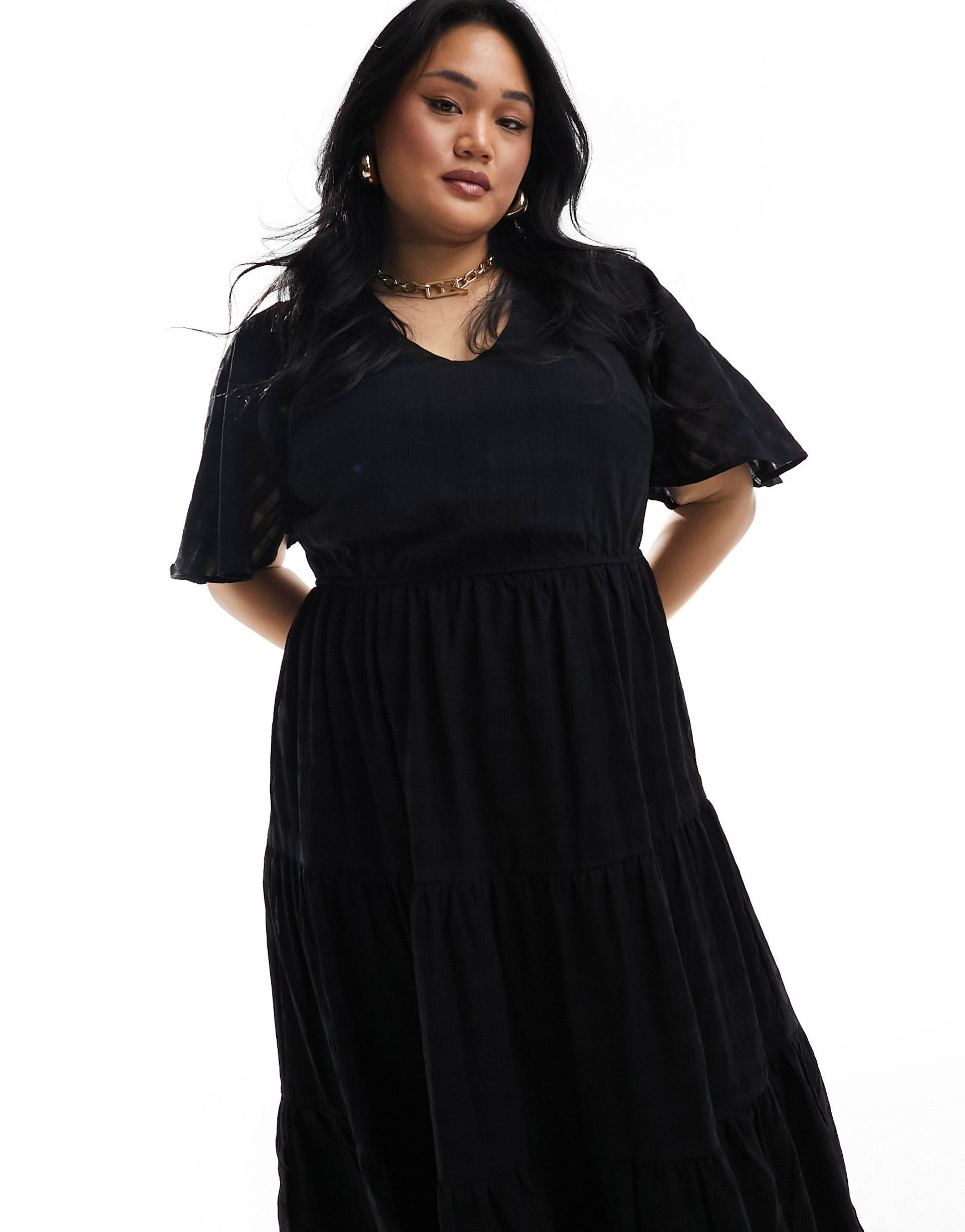 yours angel sleeve midi dress in black