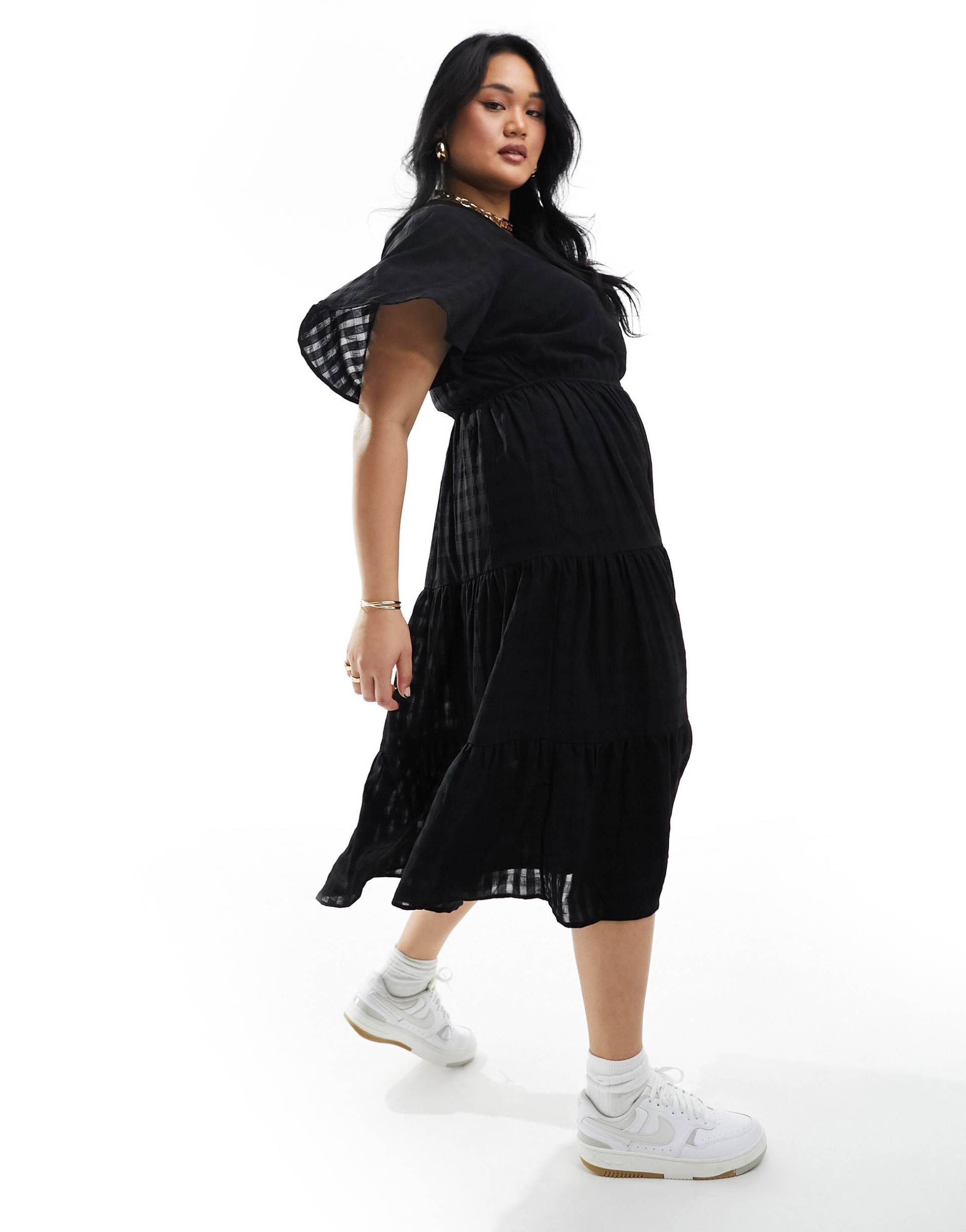 yours angel sleeve midi dress in black