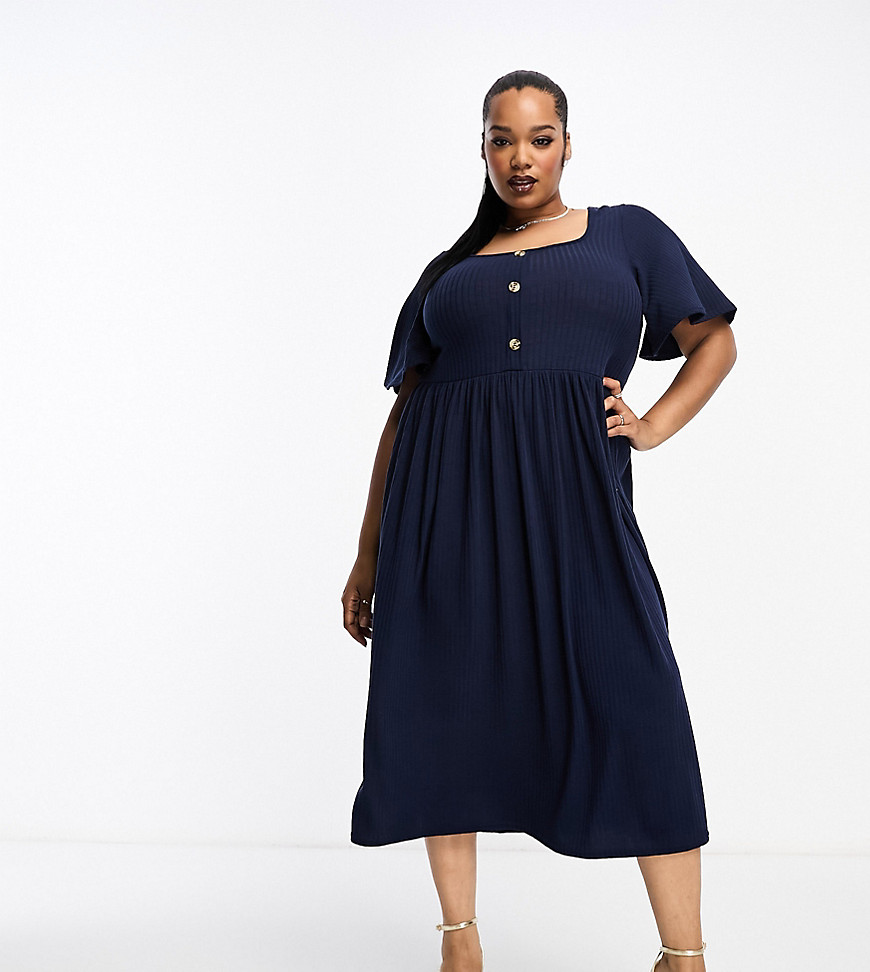 Yours angel sleeve midi dress in navy-Blue
