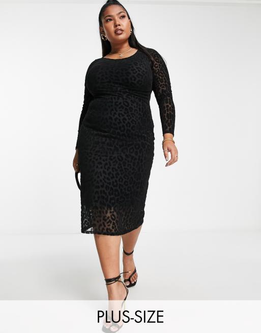 Yours animal mesh bodycon midi dress in black | ASOS