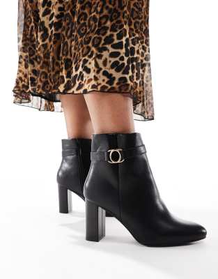 Yours - Ankle-Boots in Schwarz mit Blockabsatz und Riemen