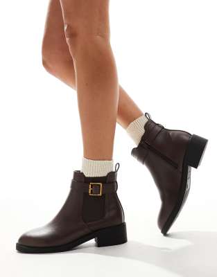 Yours Ankle Boots With Buckle Detail In Brown