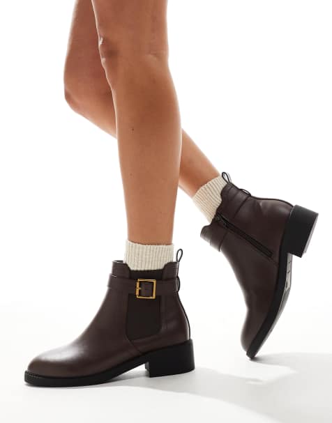 Yours ankle boots with buckle detail in brown - view 1