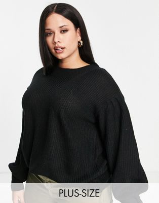 Yours balloon sleeve jumper in black - ASOS Price Checker