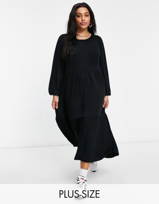 Yours balloon sleeve maxi dress in black | ASOS