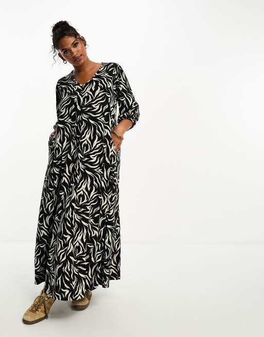 Yours balloon sleeve maxi dress in zebra | ASOS