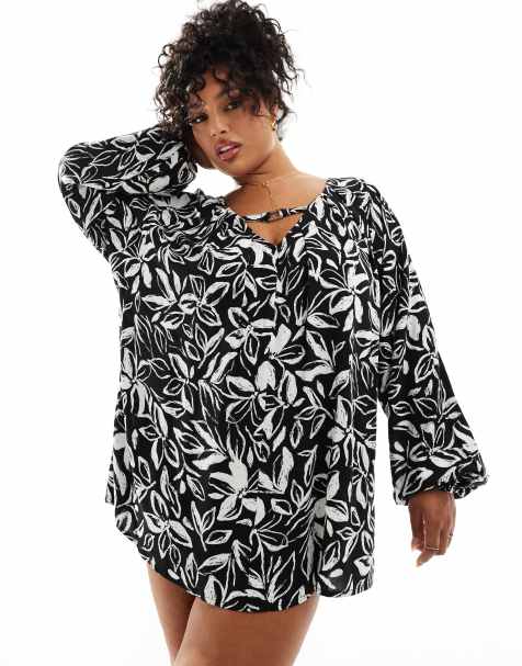 Yours balloon sleeve top in mono floral - view 1
