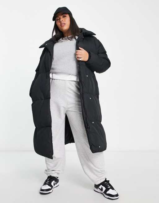 Black midi shop belted padded coat