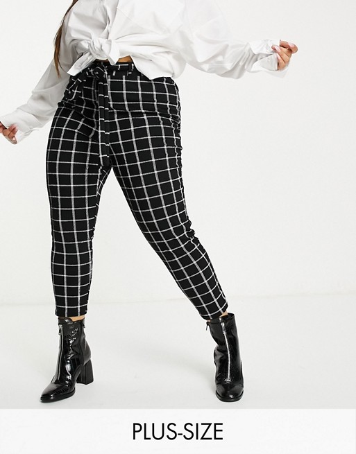 Yours belted split hem trousers in black check