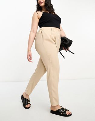 Yours belted tapered tailored trouser in stone
